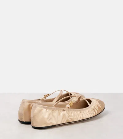 Dolce & Gabbana Elastic Trim Ruched Design Ballerina Flats In Beige