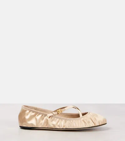 Dolce & Gabbana Elastic Trim Ruched Design Ballerina Flats In Beige