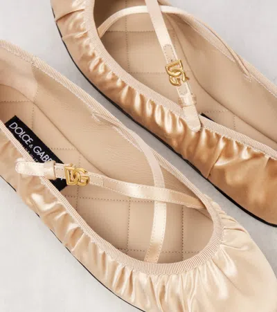 Dolce & Gabbana Elastic Trim Ruched Design Ballerina Flats In Beige