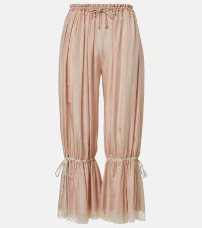Chloé Lace-trimmed Silk Pongé Cropped Pants In Multi