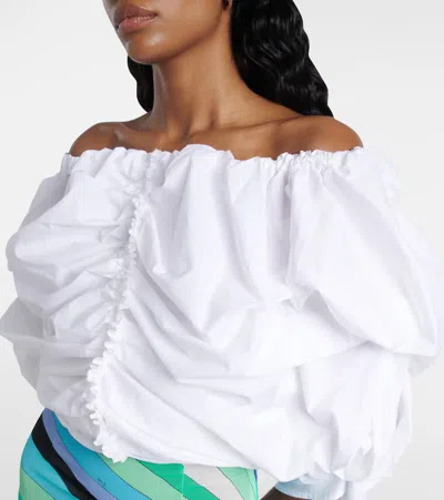 Pucci Ruched Off-shoulder Cotton Minidress In Multi