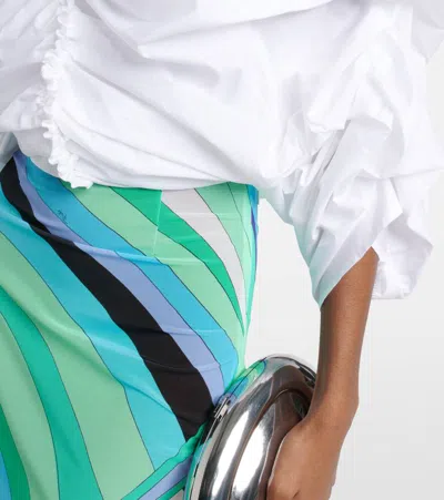 Pucci Ruched Off-shoulder Cotton Minidress In Multi