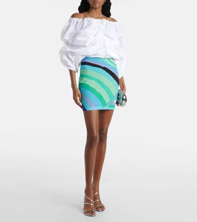 Pucci Ruched Off-shoulder Cotton Minidress In Multi