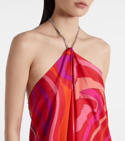 Pucci Silk Marmo Print Asymmetric Midi Dress