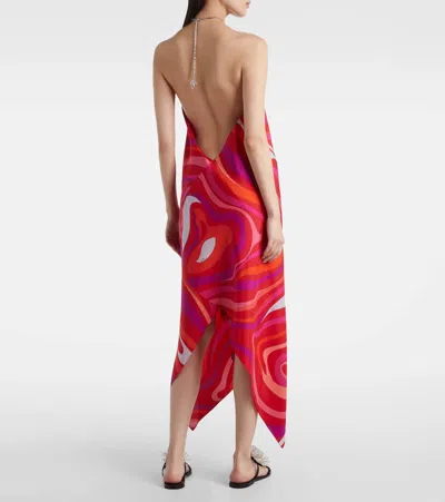 Pucci Silk Marmo Print Asymmetric Midi Dress