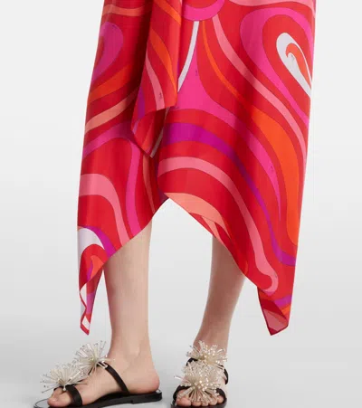 Pucci Silk Marmo Print Asymmetric Midi Dress