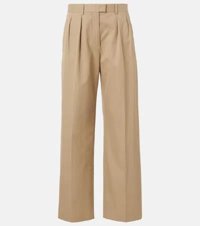 The Row Alfidis Pleated Brushed Cotton And Cashmere-blend Twill Wide-leg Pants In Brown