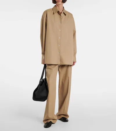 The Row Alfidis Pleated Brushed Cotton And Cashmere-blend Twill Wide-leg Pants In Brown