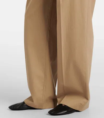 The Row Alfidis Pleated Brushed Cotton And Cashmere-blend Twill Wide-leg Pants In Brown