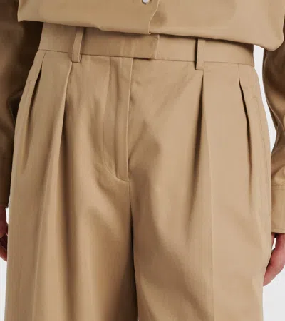The Row Alfidis Pleated Brushed Cotton And Cashmere-blend Twill Wide-leg Pants In Brown