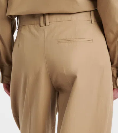 The Row Alfidis Pleated Brushed Cotton And Cashmere-blend Twill Wide-leg Pants In Brown