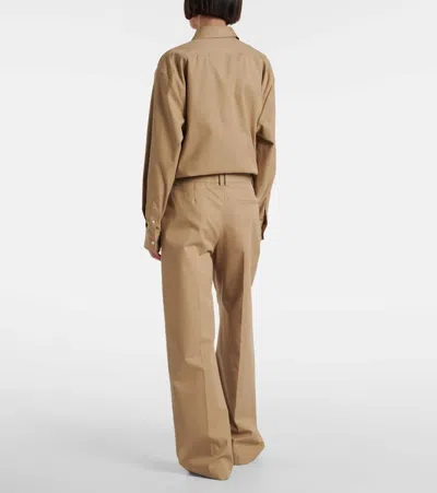 The Row Alfidis Pleated Brushed Cotton And Cashmere-blend Twill Wide-leg Pants In Brown