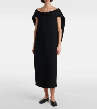 The Row Anitas Off-the-shoulder Cape-effect Wool-blend Midi Dress
