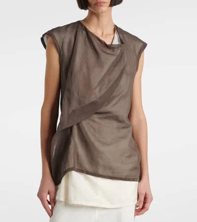 The Row Inawa Draped Layered Sleeveless Top In Brown