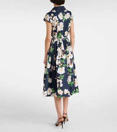 Oscar De La Renta Cherry Blossom Cotton Poplin Pleated Dress In Black