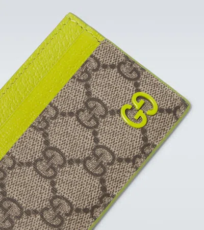 Gucci Men Beige Card Holder With Leather Finishes And All-over Gg Motif In Gg Canvas Man In Brown