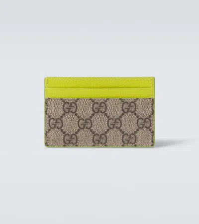Gucci Men Beige Card Holder With Leather Finishes And All-over Gg Motif In Gg Canvas Man In Brown