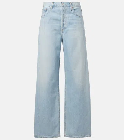 Agolde Crossed Denim Wide Leg Pants In Denim Light Blue