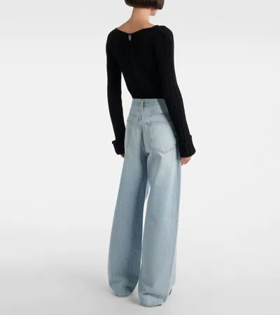 Agolde Crossed Denim Wide Leg Pants In Denim Light Blue