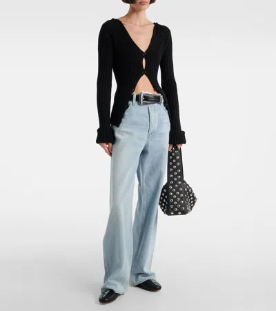 Agolde Crossed Denim Wide Leg Pants In Denim Light Blue