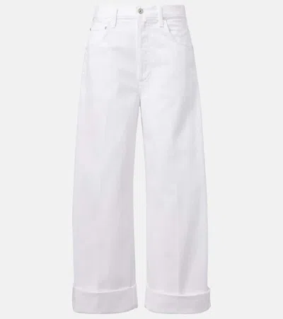 Citizen Of Humanity Ayla Raw-hem Cropped Wide-leg Jeans In White