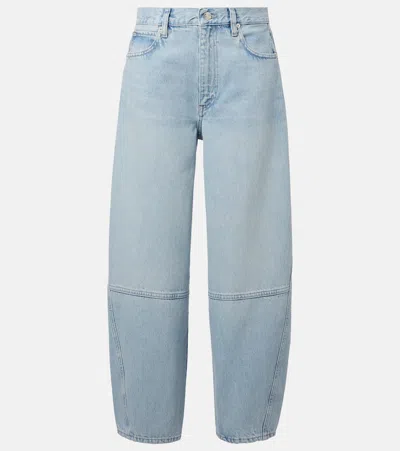 Frame Twisted High-rise Barrel Jeans In Never In Blue