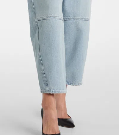 Frame Twisted High-rise Barrel Jeans In Never In Blue