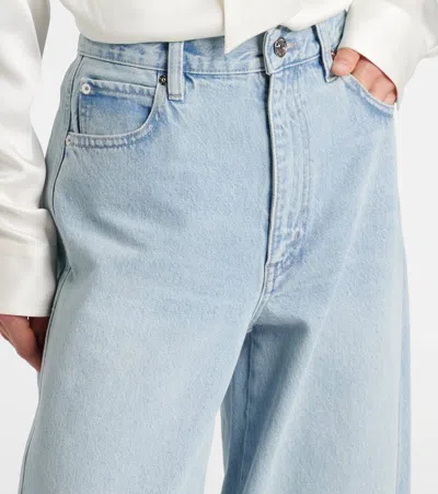 Frame Twisted High-rise Barrel Jeans In Never In Blue
