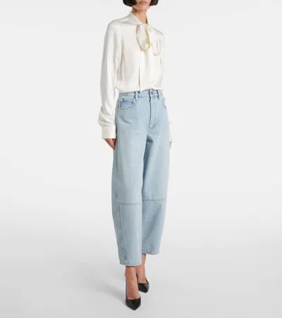 Frame Twisted High-rise Barrel Jeans In Never In Blue