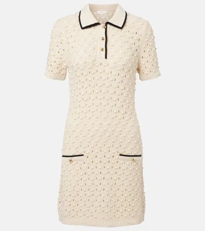 Frame The Bauble Piped Open-knit Cotton Mini Dress In Neutral