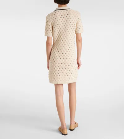 Frame The Bauble Piped Open-knit Cotton Mini Dress In Neutral