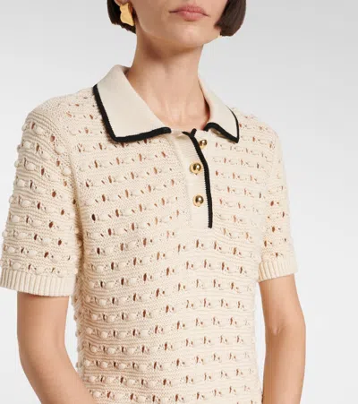 Frame The Bauble Piped Open-knit Cotton Mini Dress In Neutral