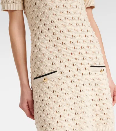 Frame The Bauble Piped Open-knit Cotton Mini Dress In Neutral