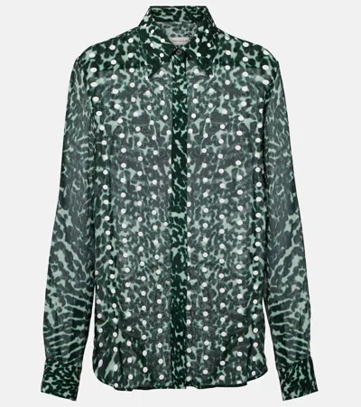 Dries Van Noten Chowy Semi-sheer Zebra-print Shirt In Green