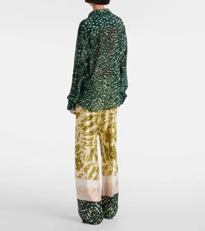 Dries Van Noten Chowy Semi-sheer Zebra-print Shirt In Green
