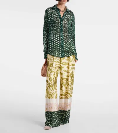 Dries Van Noten Chowy Semi-sheer Zebra-print Shirt In Green