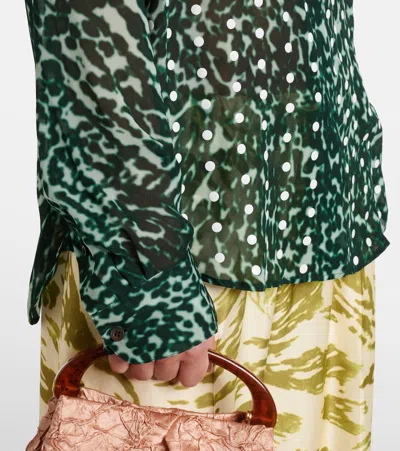 Dries Van Noten Chowy Semi-sheer Zebra-print Shirt In Green