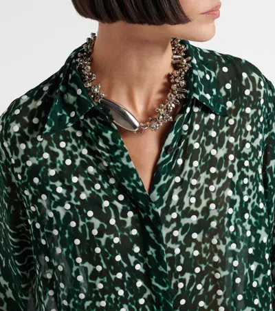 Dries Van Noten Chowy Semi-sheer Zebra-print Shirt In Green