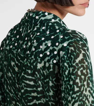 Dries Van Noten Chowy Semi-sheer Zebra-print Shirt In Green