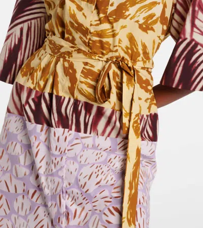 Dries Van Noten Womens Burgundy Abstract-print Belted Cotton-poplin Midi Dress