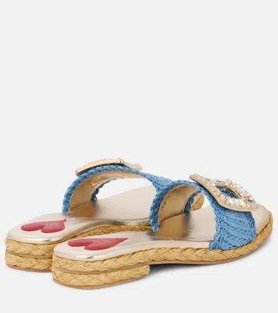 Roger Vivier Espa Embellished Raffia Slides