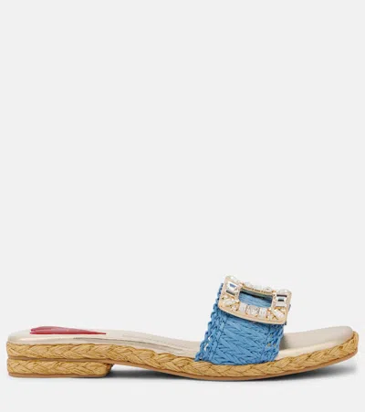 Roger Vivier Espa Embellished Raffia Slides