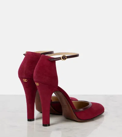 Valentino Garavani Suede Pumps With Buckle Detail And Pointed Toe In Burgundy