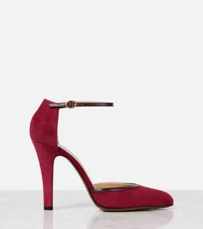 Valentino Garavani Suede Pumps With Buckle Detail And Pointed Toe In Burgundy