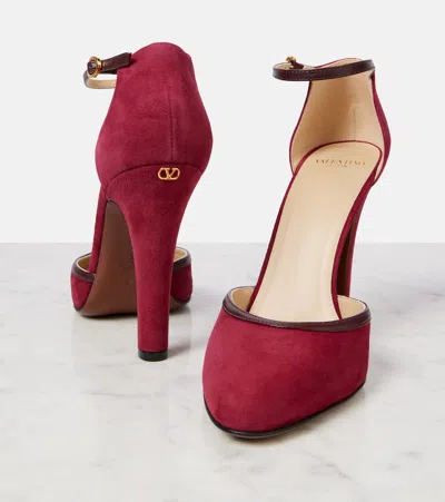 Valentino Garavani Suede Pumps With Buckle Detail And Pointed Toe In Burgundy