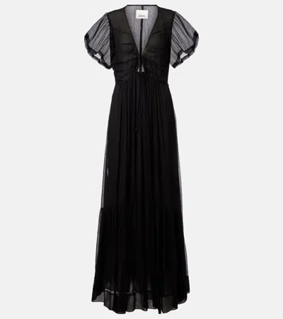 Isabel Marant Agathe Gathered Silk Maxi Dress In Black