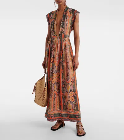 Isabel Marant Melissa Belted Paisley-print Silk Maxi Dress In Orange