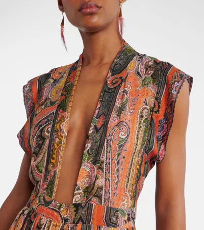 Isabel Marant Melissa Belted Paisley-print Silk Maxi Dress In Orange