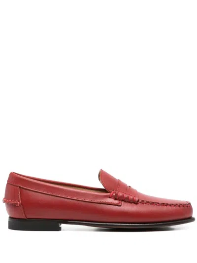 Sebago White Leather Danielle Pop Loafers In Red