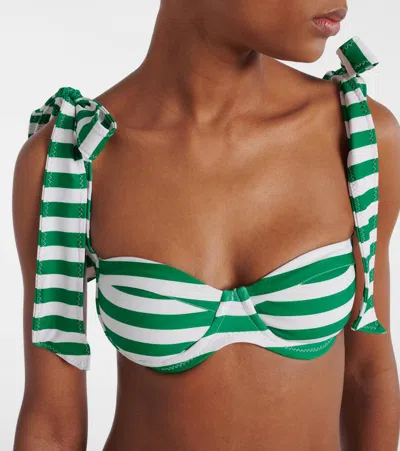 Same Lady Striped Bikini Top In Green